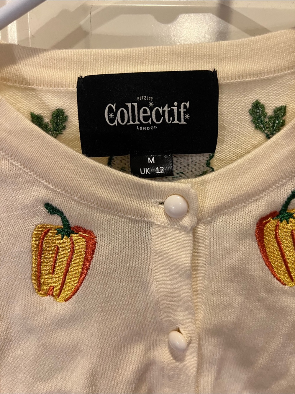 Collectif Cream Cardigan with Yellow & Orange Veggie Embroidery & Skirt